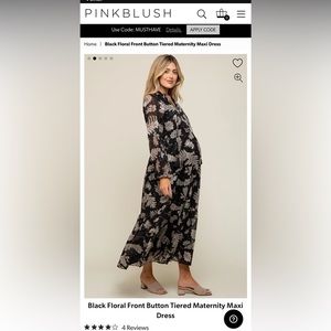 Black Floral Front Button Tiered Maternity Maxi Dress